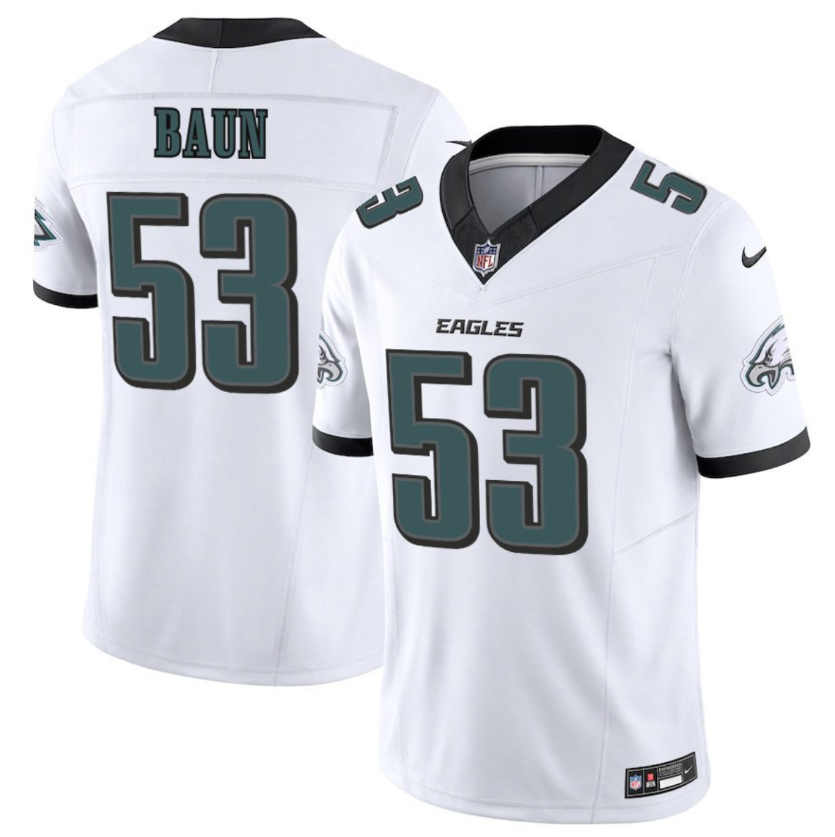 Men's Philadelphia Eagles #53 Zack Baun White 2025 F.U.S.E. Vapor Untouchable Limited Stitched Football Jersey Men's Philadelphia Eagles #53 Zack Baun White 2025 F.U.S.E. Vapor Untouchable Limited Stitched Football Jersey