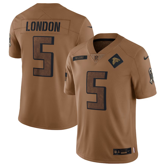 Men's Atlanta Falcons #5 Drake London 2023 Brown Salute To Service Limited Football Jersey