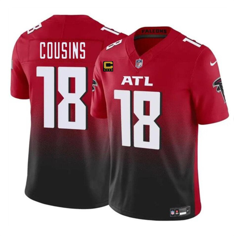 Men's Atlanta Falcons #18 Kirk Cousins Red/Black 2024 F.U.S.E With 4-Star C Patch Vapor Untouchable Limited Stitched Football Jersey Men's Atlanta Falcons #18 Kirk Cousins Red/Black 2024 F.U.S.E With 4-Star C Patch Vapor Untouchable Limited Stitched Football Jersey