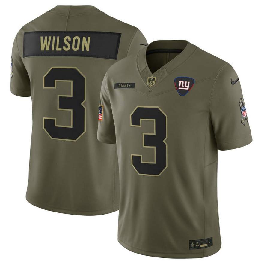 Men's New York Giants #3 Russell Wilson Olive 2025 F.U.S.E. Salute to Service Limited Stitched Football Jersey