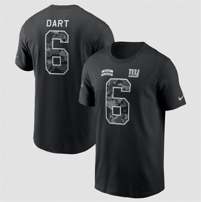 Men's New York Giants #6 Jaxson Dart Black 2026 Salute to Service Name & Number T-Shirt