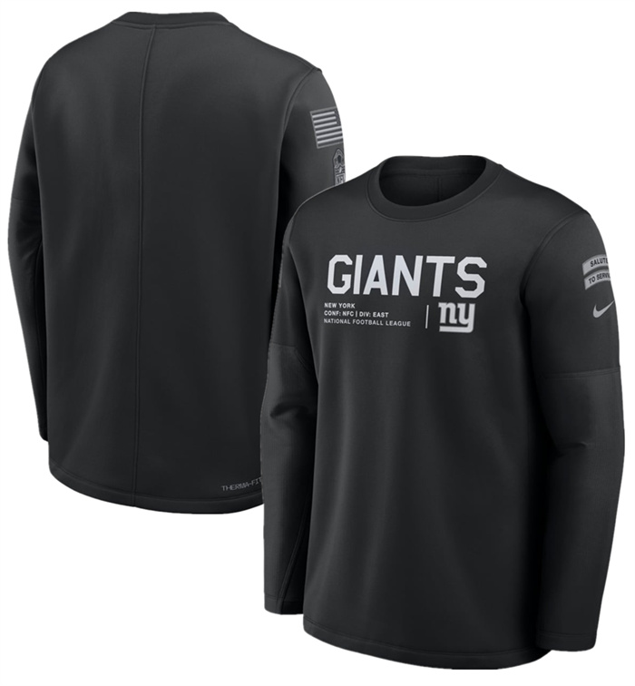 Men's New York Giants Black 2026 Salute to Service Sideline Coaches Crewneck Therma-FIT Sweatshirt