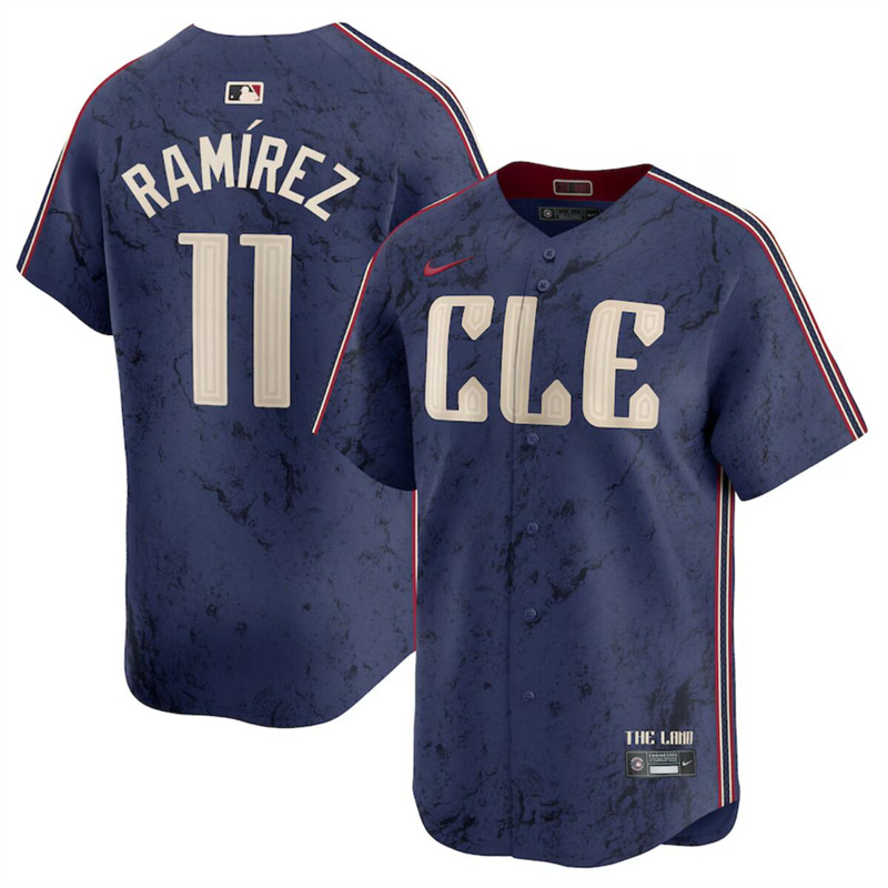 Men's Cleveland Guardians Active Player Custom Navy 2024 City Connect Limited Stitched Baseball Jersey