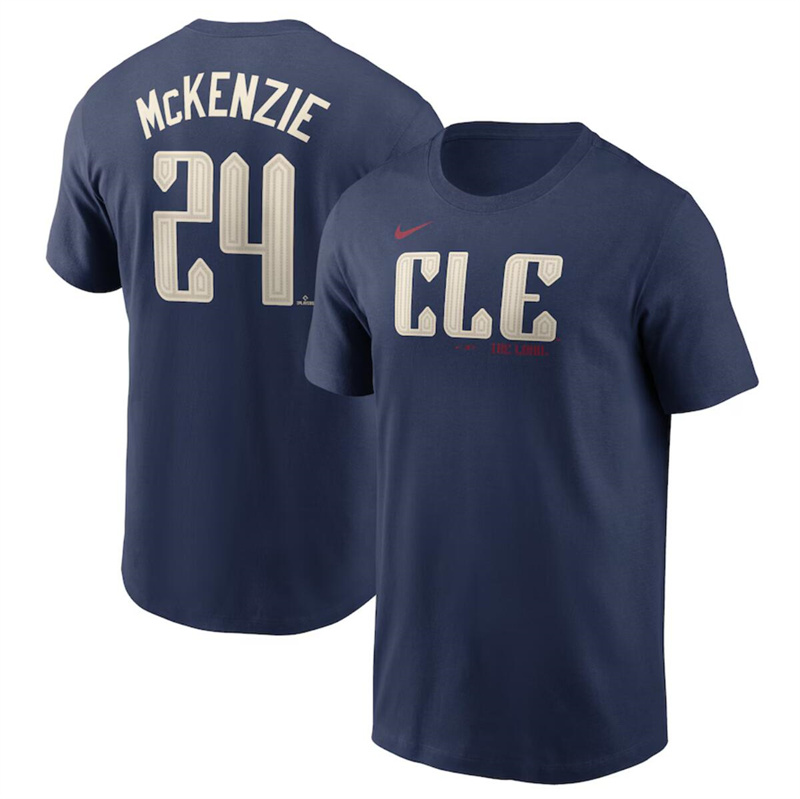 Men's Cleveland Guardians #24 Triston McKenzie Navy 2024 City Connect Name & Number T-Shirt