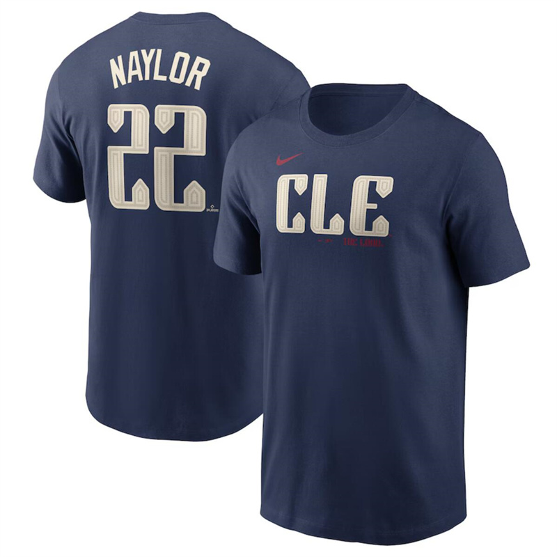 Men's Cleveland Guardians #22 Josh Naylor Navy 2024 City Connect Name & Number T-Shirt