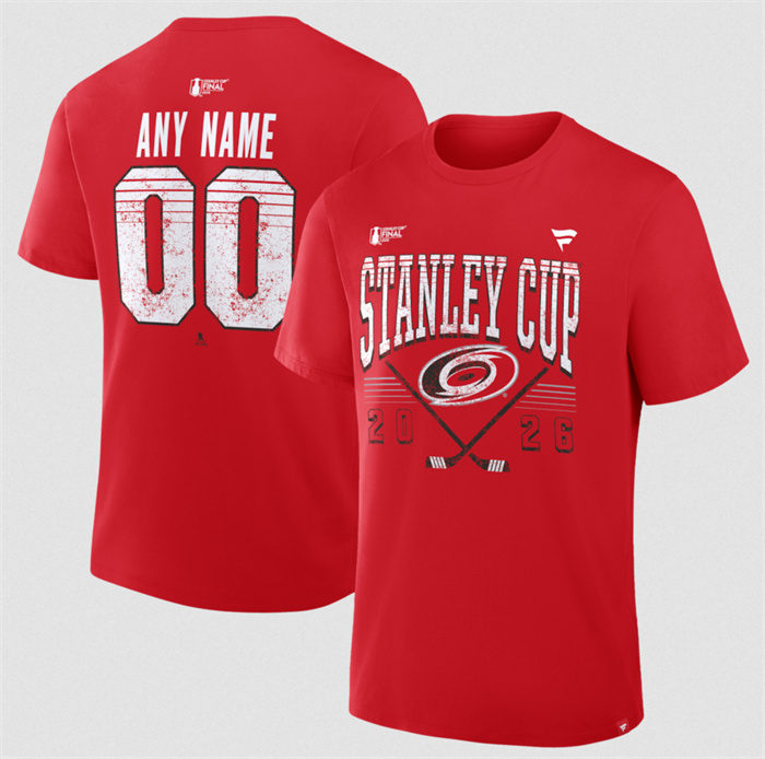 Men's Carolina Hurricanes Active Player Custom Red 2026 Stanley Cup Final Name & Number T-Shirt Men's Carolina Hurricanes Active Player Custom Red 2026 Stanley Cup Final Name & Number T-Shirt