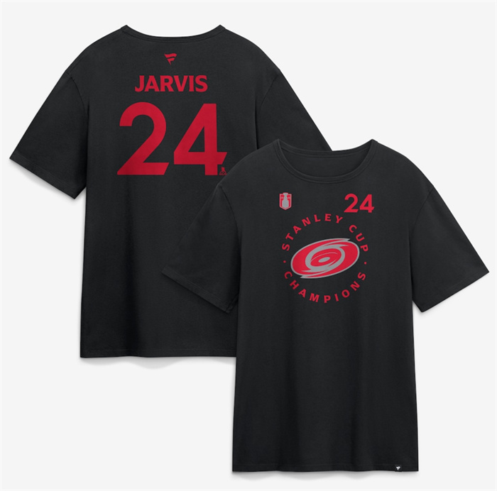 Men's Carolina Hurricanes #24 Black 2026 Stanley Cup Champions Name & Number T-Shirt Men's Carolina Hurricanes #24 Black 2026 Stanley Cup Champions Name & Number T-Shirt