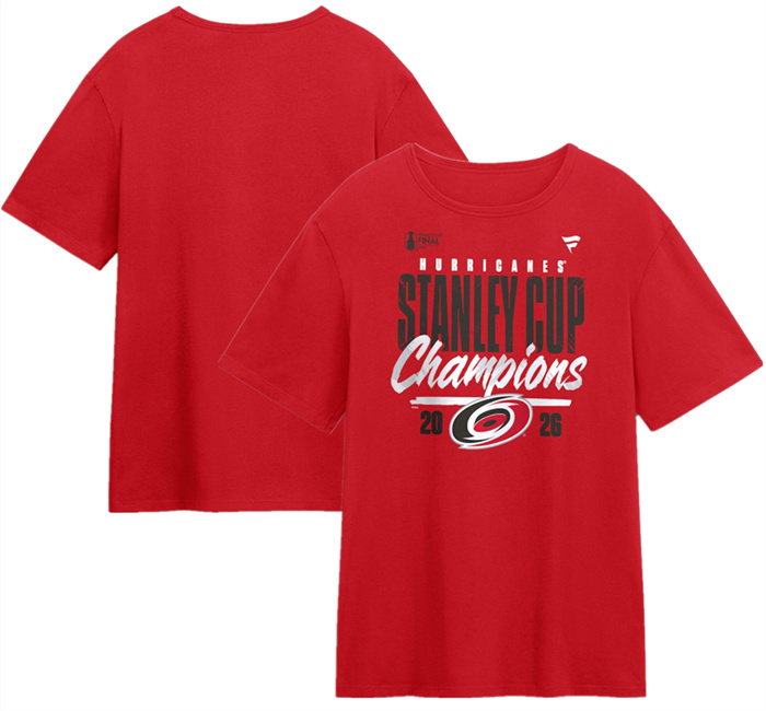 Men's Carolina Hurricanes Red 2026 Stanley Cup Champions T-Shirt Men's Carolina Hurricanes Red 2026 Stanley Cup Champions T-Shirt