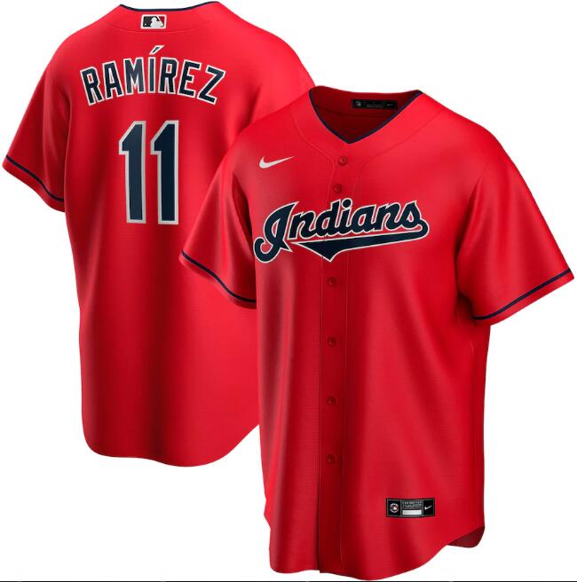Men's Cleveland Indians #11 José Ramírez Red MLB Cool Base Stitched Jersey