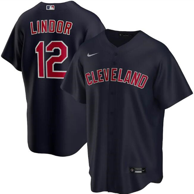 Men's Cleveland Indians #12 Francisco Lindor Navy MLB Cool Base Stitched Jersey