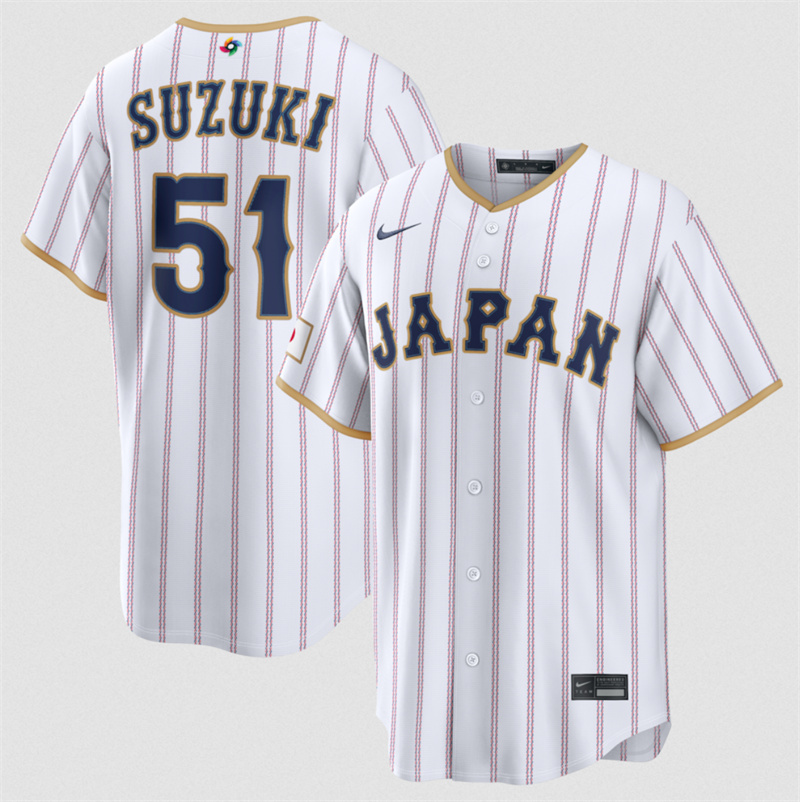 Men's Japan Baseball #51 Seiya Suzuki White 2026 World Baseball Classic Home Stadium Stitched Jersey Men's Japan Baseball #51 Seiya Suzuki White 2026 World Baseball Classic Home Stadium Stitched Jersey
