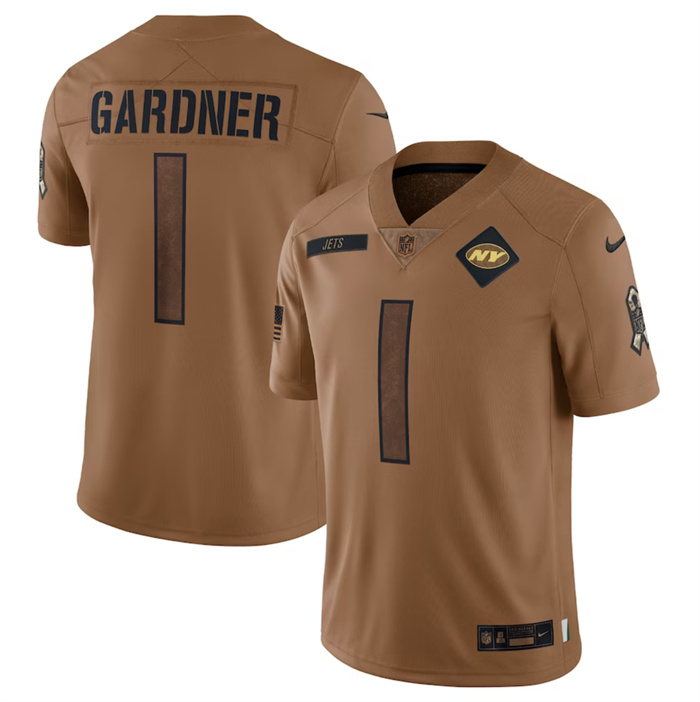 Men's New York Jets #1 Ahmad Sauce 2023 Brown Salute To Service Limited Football Jersey Men's New York Jets #1 Ahmad Sauce 2023 Brown Salute To Service Limited Football Jersey