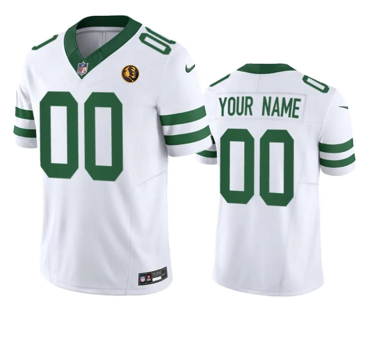 Men's New York Jets Active Player Custom White 2023 F.U.S.E. Throwback With John Madden Patch Vapor Limited Stitched Football Jersey Men's New York Jets Active Player Custom White 2023 F.U.S.E. Throwback With John Madden Patch Vapor Limited Stitched Football Jersey