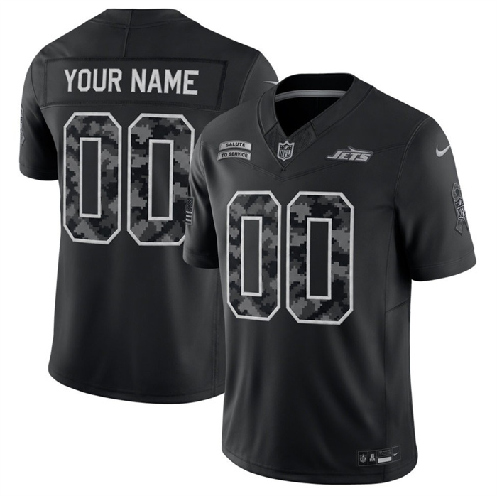 Men's New York Jets Active Player Custom Black F.U.S.E. 2026 Salute to Service Limited Stitched Football Jersey