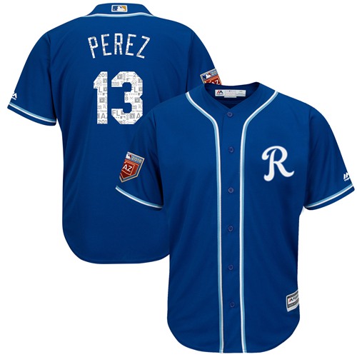 Royals #13 Salvador Perez Royal Blue 2018 Spring Training Cool Base Stitched MLB Jersey