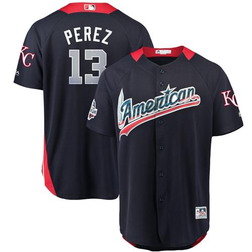 Royals #13 Salvador Perez Navy Blue 2018 All-Star American League Stitched MLB Jersey