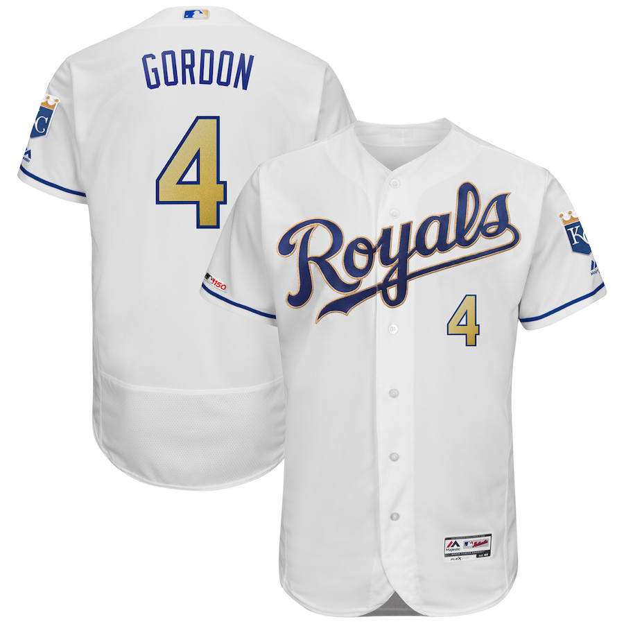 Kansas City Royals #4 Alex Gordon Majestic Alternate Authentic Collection Flex Base Player Jersey White