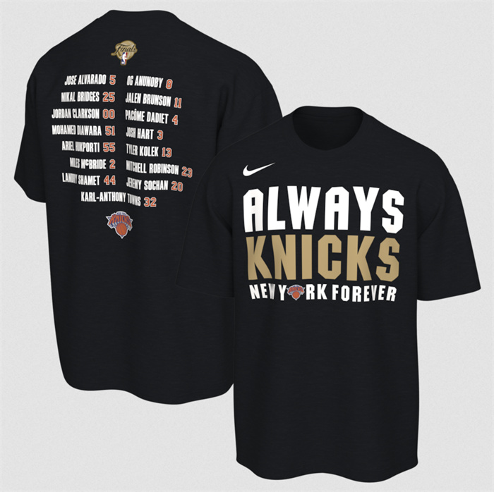 Men's New York Knicks Black 2026 Finals Champions Roster Club T-Shirt