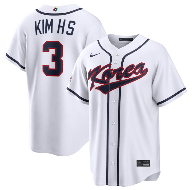 Men's Korea Baseball #3 Hyeseong Kim White 2026 World Baseball Classic Home Stadium Stitched Jersey Men's Korea Baseball #3 Hyeseong Kim White 2026 World Baseball Classic Home Stadium Stitched Jersey
