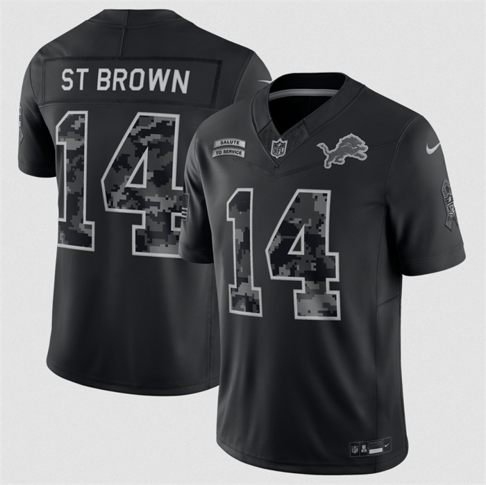 Men's Detroit Lions #14 Amon-Ra St. Brown Black F.U.S.E. 2026 Salute to Service Limited Stitched Football Jersey