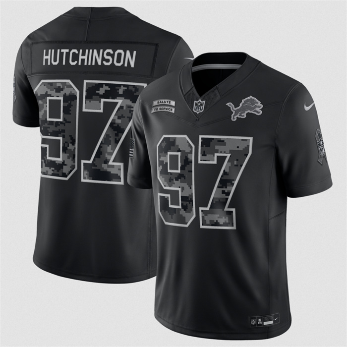 Men's Detroit Lions #97 Aidan Hutchinson Black F.U.S.E. 2026 Salute to Service Limited Stitched Football Jersey