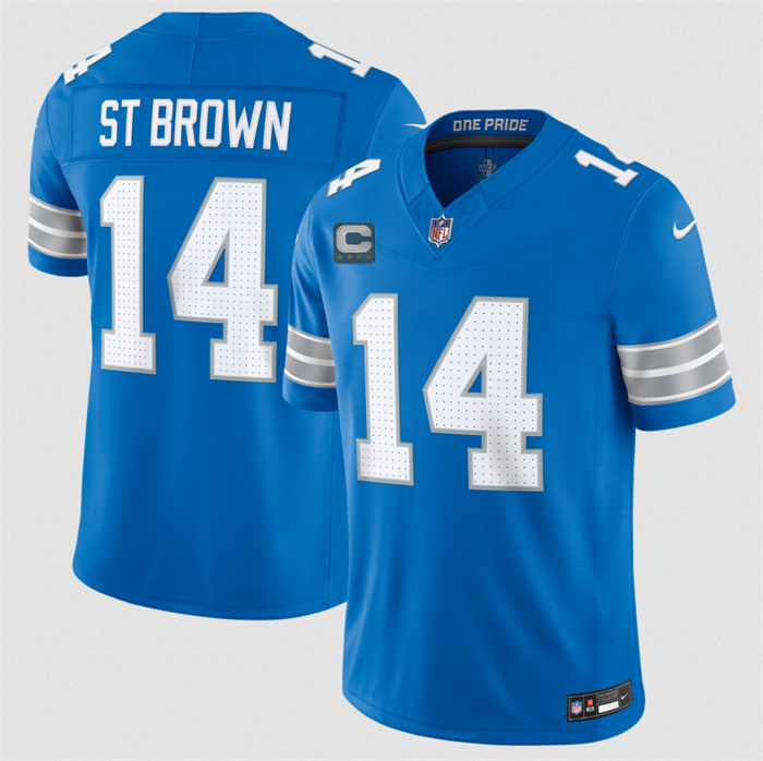 Men's Detroit Lions #14 Amon-Ra St. Brown Blue 2026 With 4-Star C Patch F.U.S.E. Vapor Limited Stitched Jersey