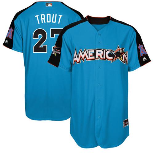 Angels of Anaheim #27 Mike Trout Blue 2017 All-Star American League Stitched MLB Jersey Angels of Anaheim #27 Mike Trout Blue 2017 All-Star American League Stitched MLB Jersey