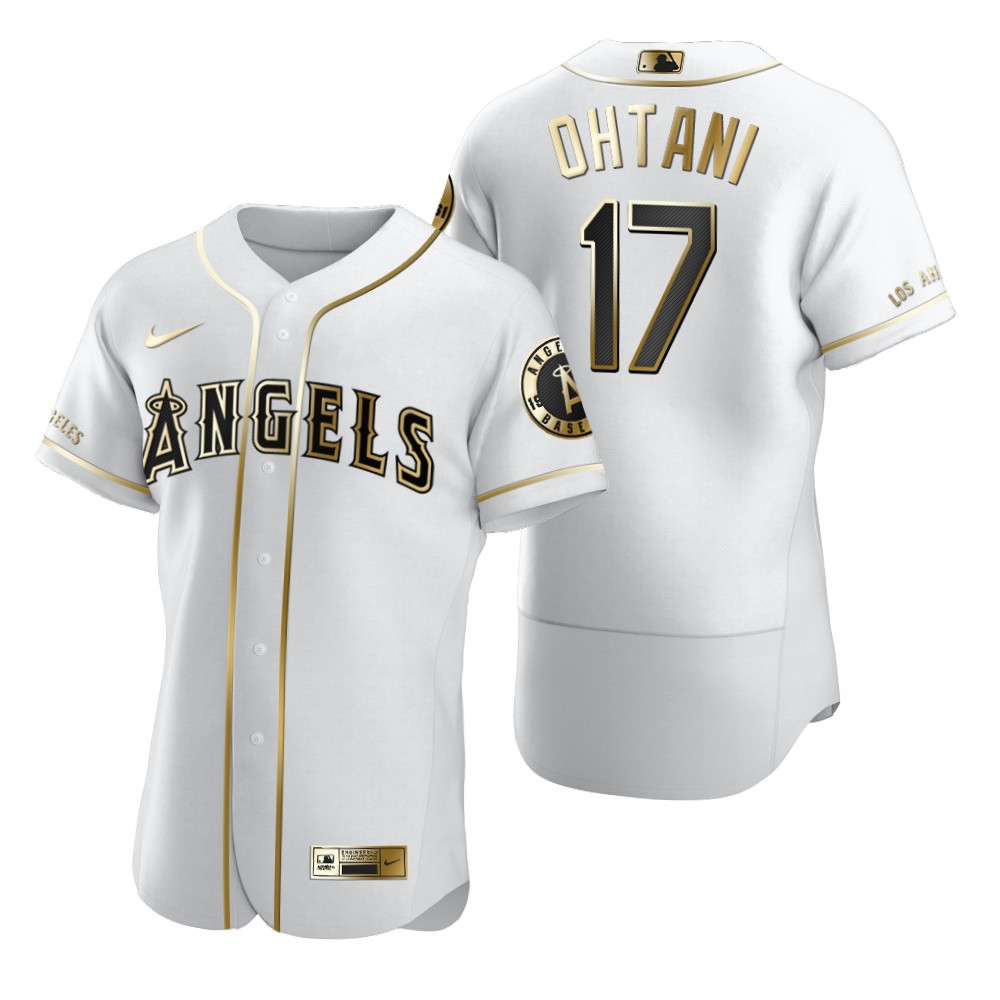 Los Angeles Angels #17 Shohei Ohtani White Nike Men's Authentic Golden Edition MLB Jersey Los Angeles Angels #17 Shohei Ohtani White Nike Men's Authentic Golden Edition MLB Jersey