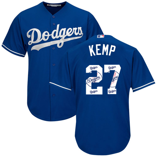 Dodgers #27 Matt Kemp Blue Team Logo Fashion Stitched MLB Jersey