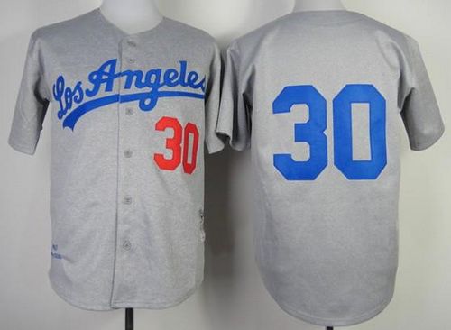 Mitchell And Ness 1963 Dodgers #30 Maury Wills Grey Throwback Stitched MLB Jersey