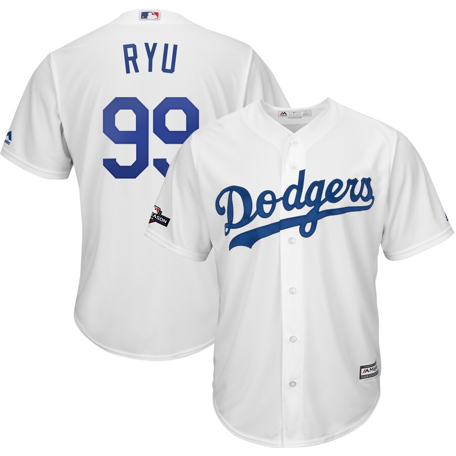 Los Angeles Dodgers #99 Hyun-Jin Ryu Majestic 2019 Postseason Home Official Cool Base Player Jersey White