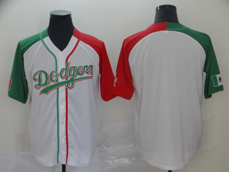 Dodgers Blank White Red/Green Split Cool Base Stitched MLB Jersey