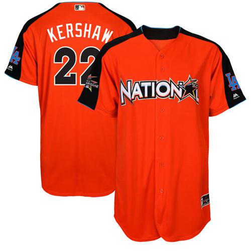 Dodgers #22 Clayton Kershaw Orange 2017 All-Star National League Stitched MLB Jersey