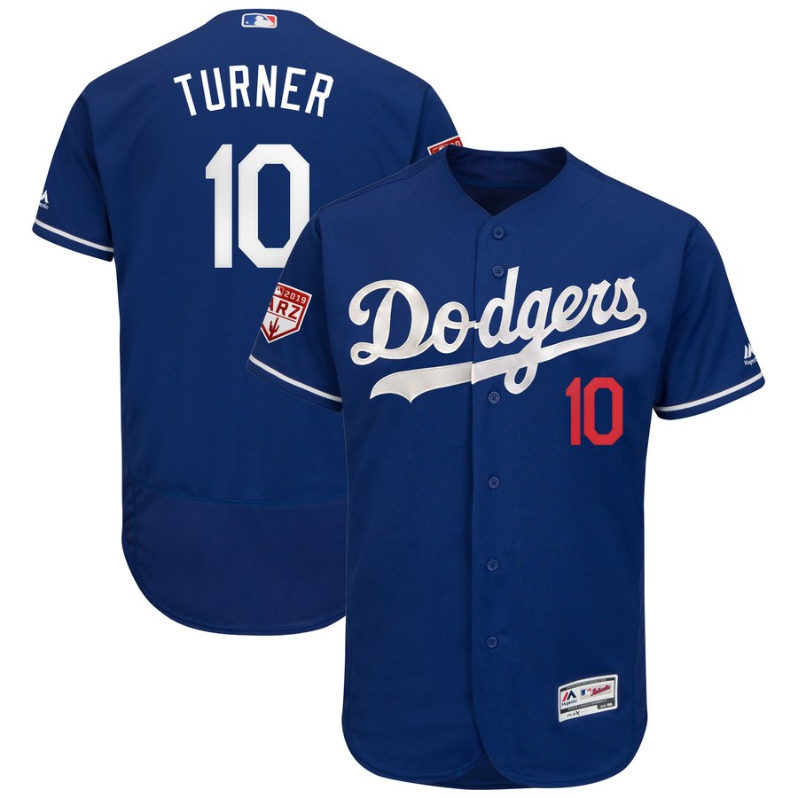 Dodgers #10 Justin Turner Royal 2019 Spring Training Flex Base Stitched MLB Jersey