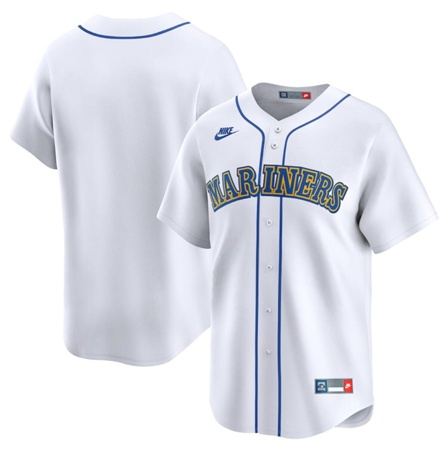 Men's Seattle Mariners Blank White Throwback Cooperstown Limited Stitched Jersey