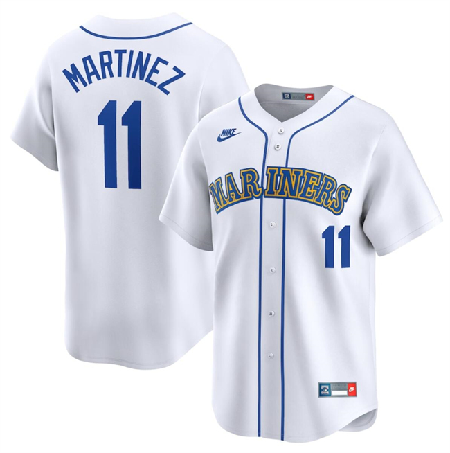 Men's Seattle Mariners #11 Edgar Martinez White Throwback Cooperstown Limited Stitched Jersey