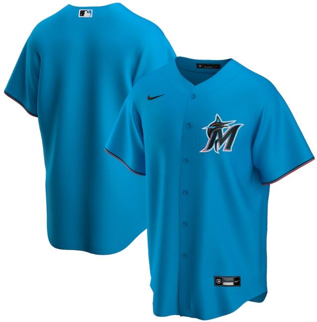 Men's Miami Marlins Blank Blue MLB Cool Base Stitched Jersey