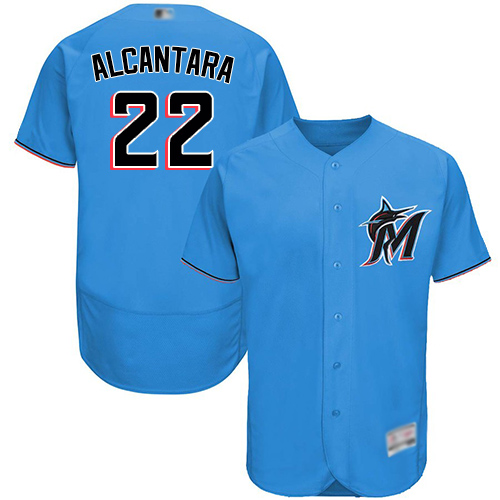 marlins #22 Sandy Alcantara Blue Flexbase Authentic Collection Stitched MLB Jersey