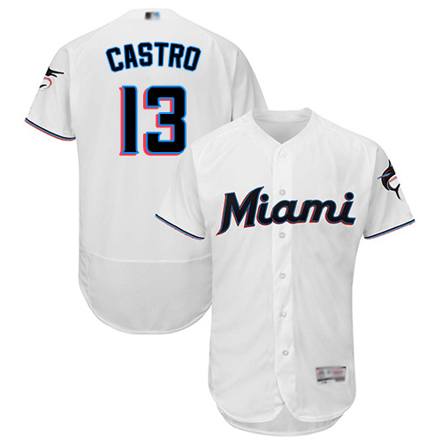 marlins #13 Starlin Castro White Flexbase Authentic Collection Stitched MLB Jersey