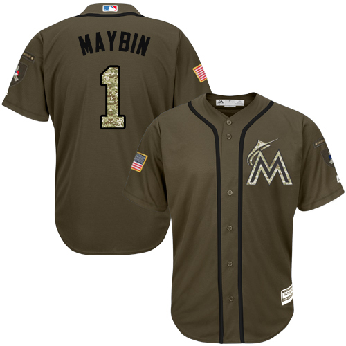 marlins #1 Cameron Maybin Green Salute to Service Stitched MLB Jersey