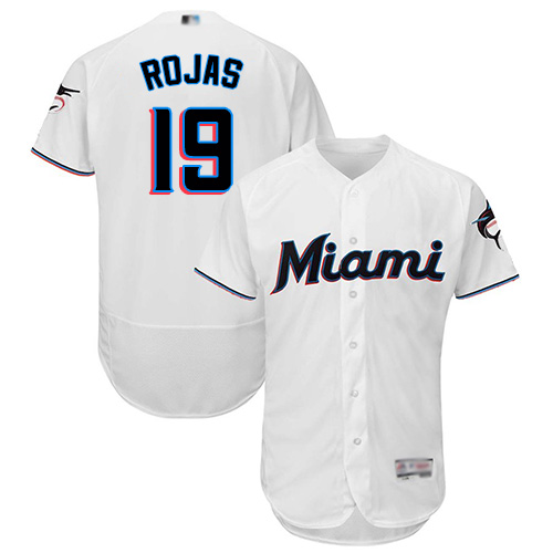 marlins #19 Miguel Rojas White Flexbase Authentic Collection Stitched MLB Jersey