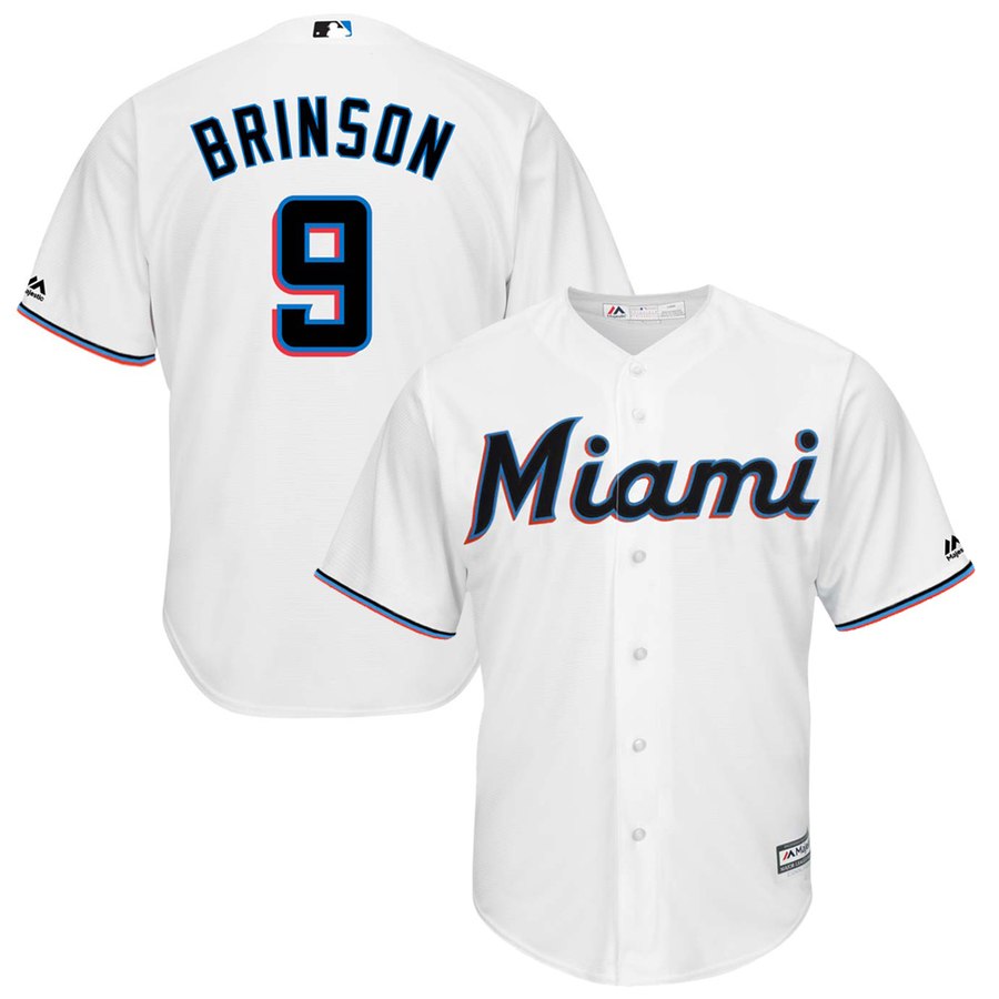 Miami Marlins #9 Lewis Brinson Majestic Home 2019 Cool Base Player Jersey White Miami Marlins #9 Lewis Brinson Majestic Home 2019 Cool Base Player Jersey White