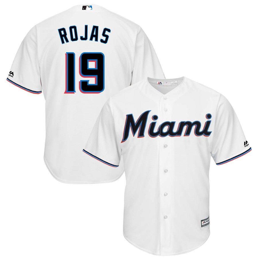 Miami Marlins #19 Miguel Rojas Majestic Home 2019 Cool Base Player Jersey White