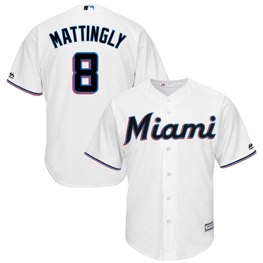 Miami Marlins #8 Don Mattingly Majestic Home 2019 Cool Base Player Jersey White