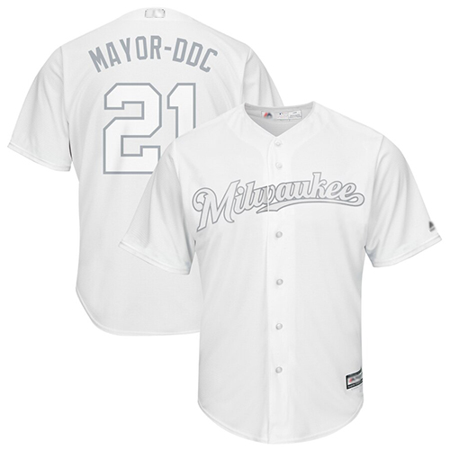 Brewers #21 Travis Shaw White "Mayor-DDC" Players Weekend Cool Base Stitched MLB Jersey