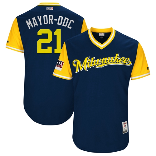 Brewers #21 Travis Shaw Navy "Mayor-DDC" Players Weekend Authentic Stitched MLB Jersey