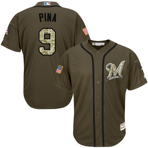 Brewers #9 Manny Pina Green Salute to Service Stitched MLB Jersey