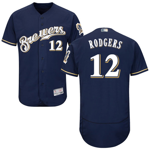 Brewers #12 Aaron Rodgers Navy Blue Flexbase Authentic Collection Stitched MLB Jersey