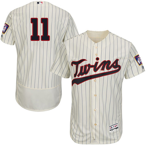 Twins #11 Jorge Polanco Cream Strip Flexbase Authentic Collection Stitched MLB Jersey