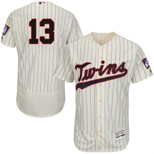 Twins #13 Ehire Adrianza Cream Strip Flexbase Authentic Collection Stitched MLB Jersey